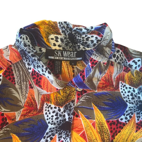 Vintage SK Wear Floral Vibrant Novelty Print 100% Rayon Blouse 10 - Picture 4 of 5